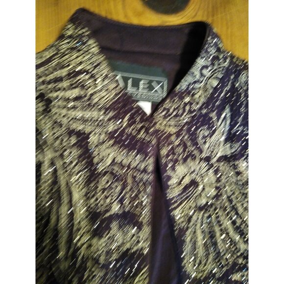 Alex Evenings Womens 12 Jacket Purple Metallic Open Front Evening 3/4 Sleeve - Picture 2 of 8
